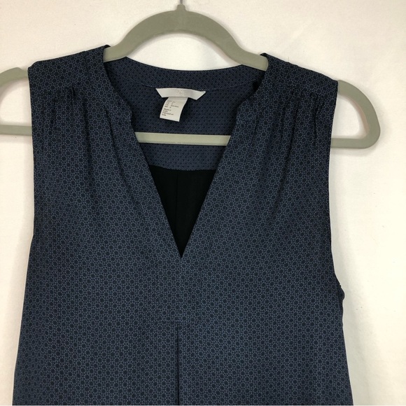 H&M Dress Small Stand Up Collar Sleeveless V Neck Lined Shirt Tail Hem NavyBlack - Picture 3 of 9